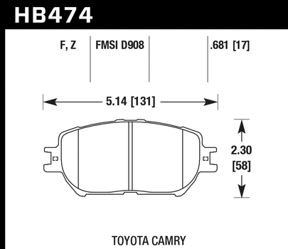 Hawk HPS Street Brake Pads (Front) 2009-15 Lexus IS250 / 06 GS300 / 02-06 Camry HB474F.681