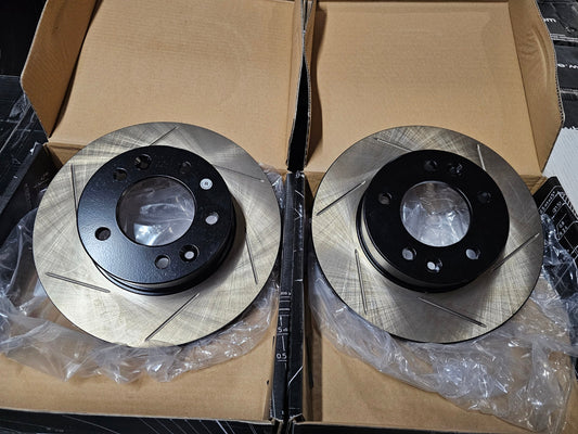 StopTech Slotted Sport Brake Rotor 1988-91 Mazda RX7 FC, Front Set (Left + Right)