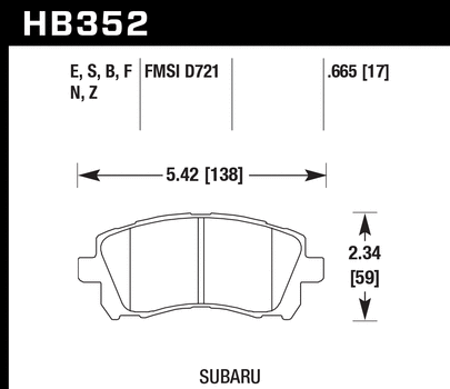 Hawk HP+ Street Front Brake Pads 02-03 WRX / 98-01 Impreza / 97-02 Legacy 2.5L / 98-02 Forester 2.5L D721 HB352N.665