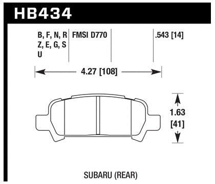 Hawk HPS Street Rear Brake Pads 02-03 WRX / 05-08 LGT D770 HB434F.543